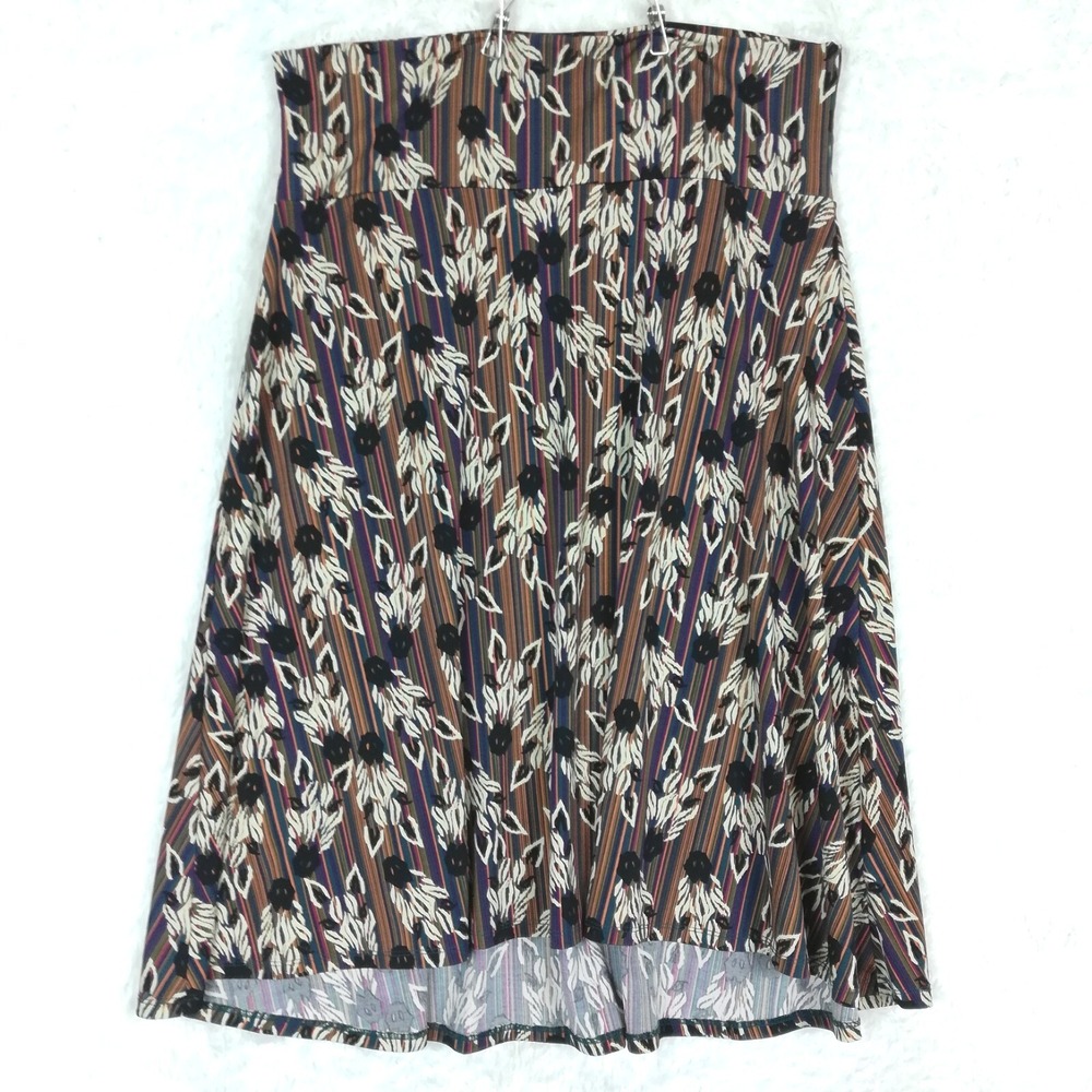 Lularoe Womens Azure Skirt Zebra Stripe Rainbow Pull On Midi XL
